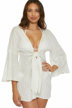 Becca RADIANCE V-NECK TUNIC |WHT/CRL/OAS STRIPE|WHITE Hot